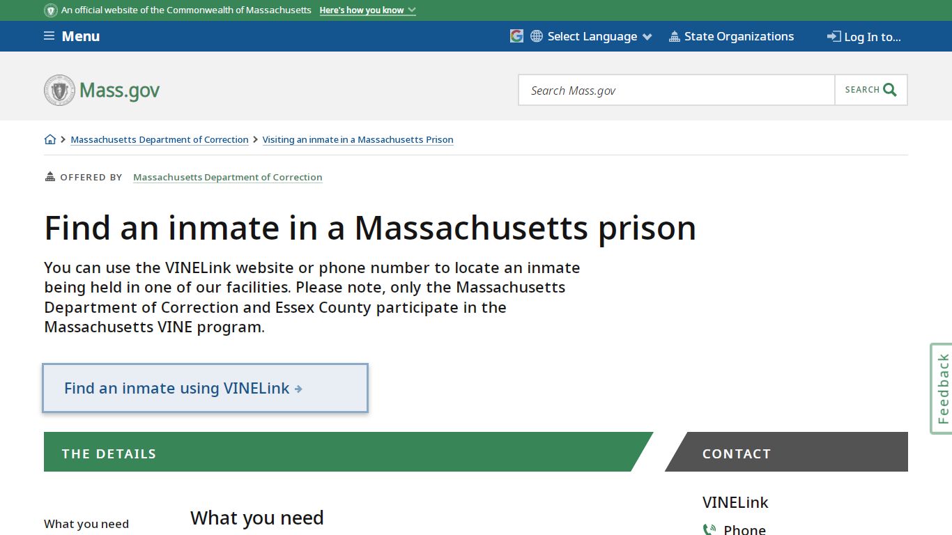 Find an inmate in a Massachusetts prison | Mass.gov